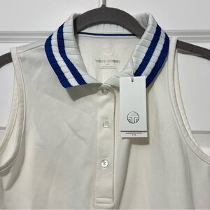 NWT Tory Burch SMALL Perfomance Pique Pleated-Collar Sleeveless Polo Snow White